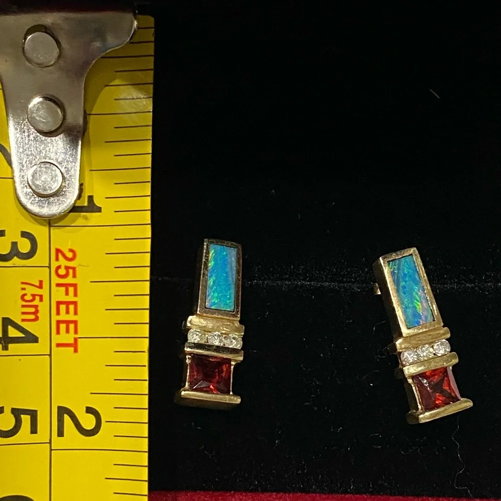 TURMALINE, INLAID OPAL & DIAMOND IN 14KT GOLD RING  & EARRINGS.  Could Be Kavana - Picture 11 of 11